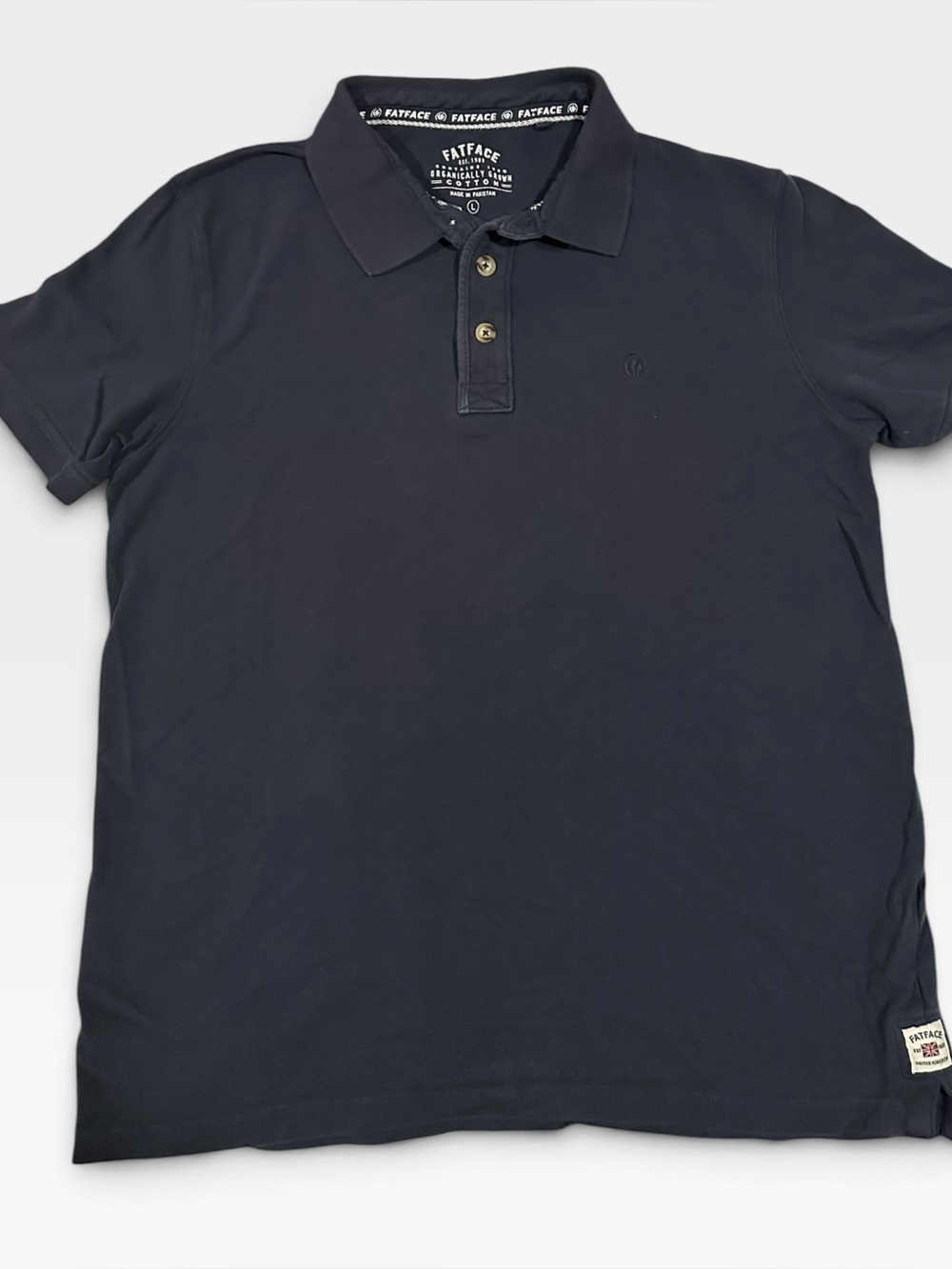 FatFace Men's Pique Polo Shirt Navy Blue 100% Organically Grown Cotton Large
